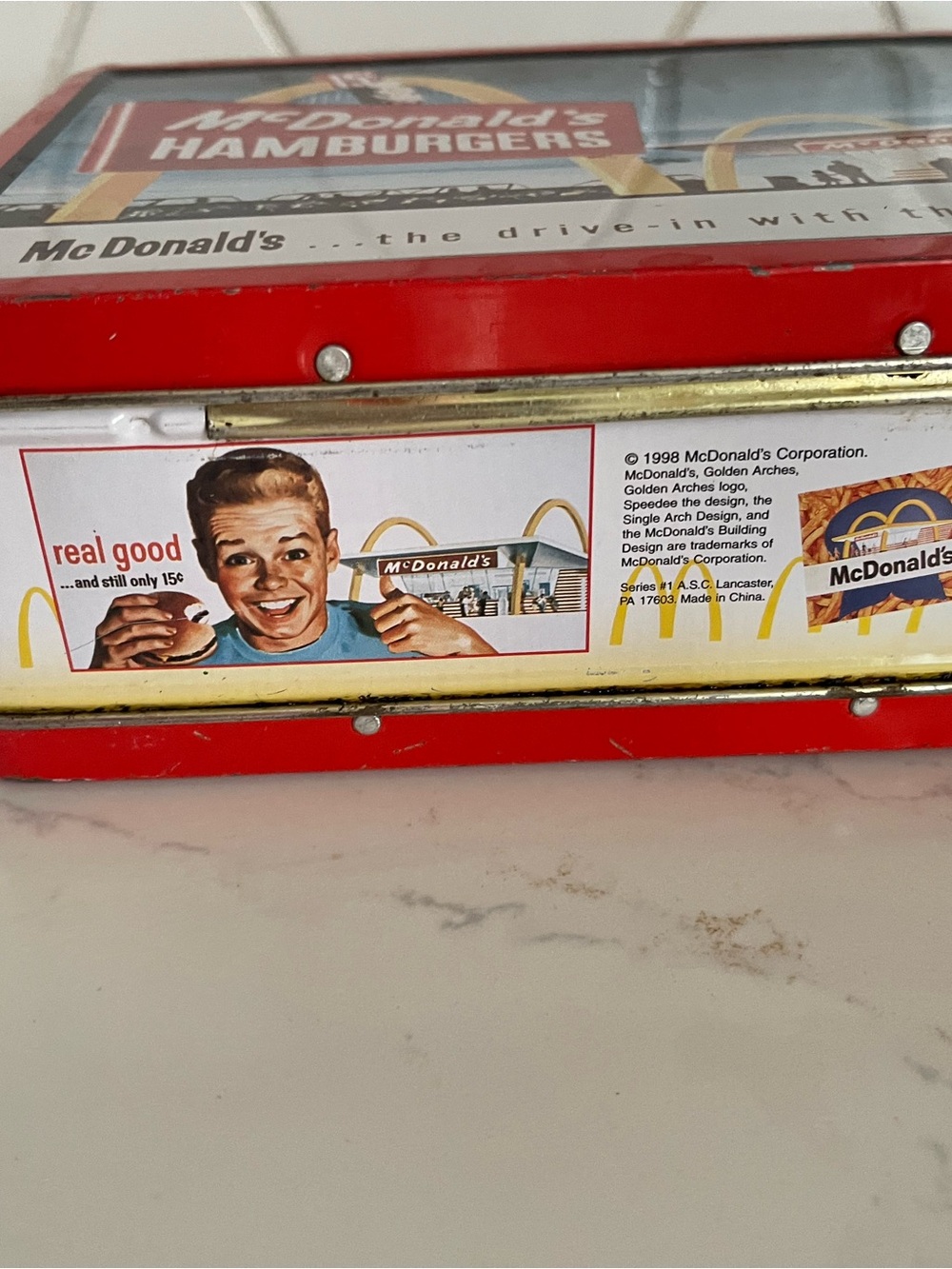 McDonald's Red and Yellow Retro Hamburger Tin Lunchbox - Picture 2 of 9